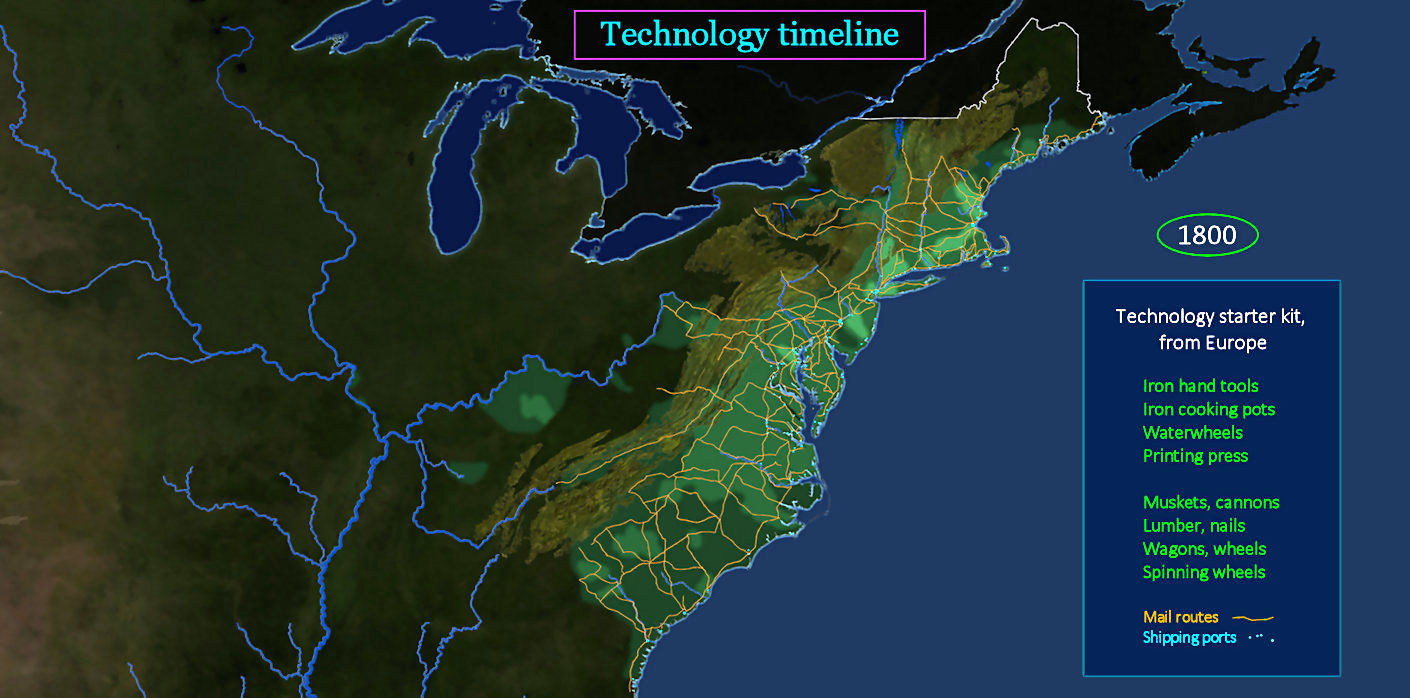 Technology before steam power, 1800 map